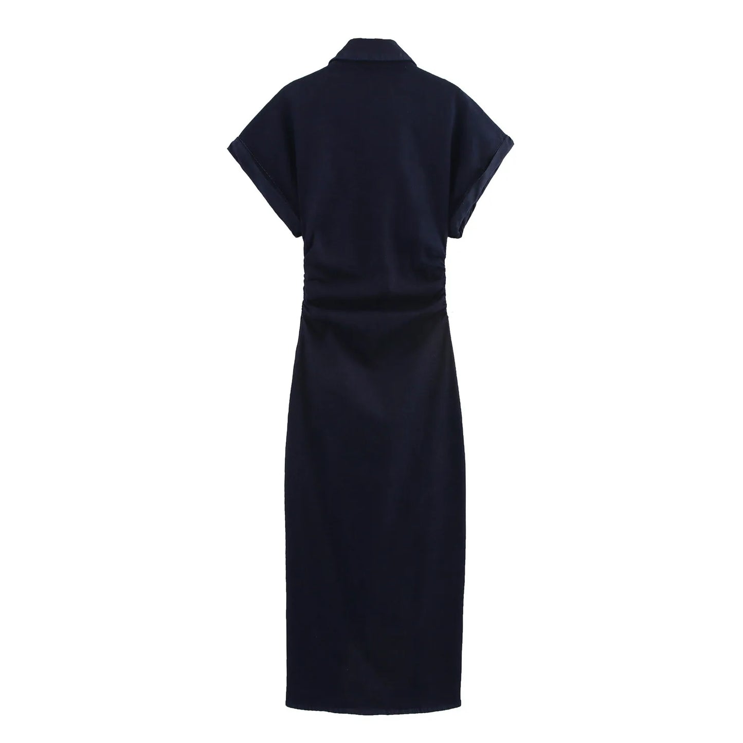 Fashion Wrinkle Waist Slim Elegant Dress 2025 Traf Spring New 1975 Series Denim MIDI Dress