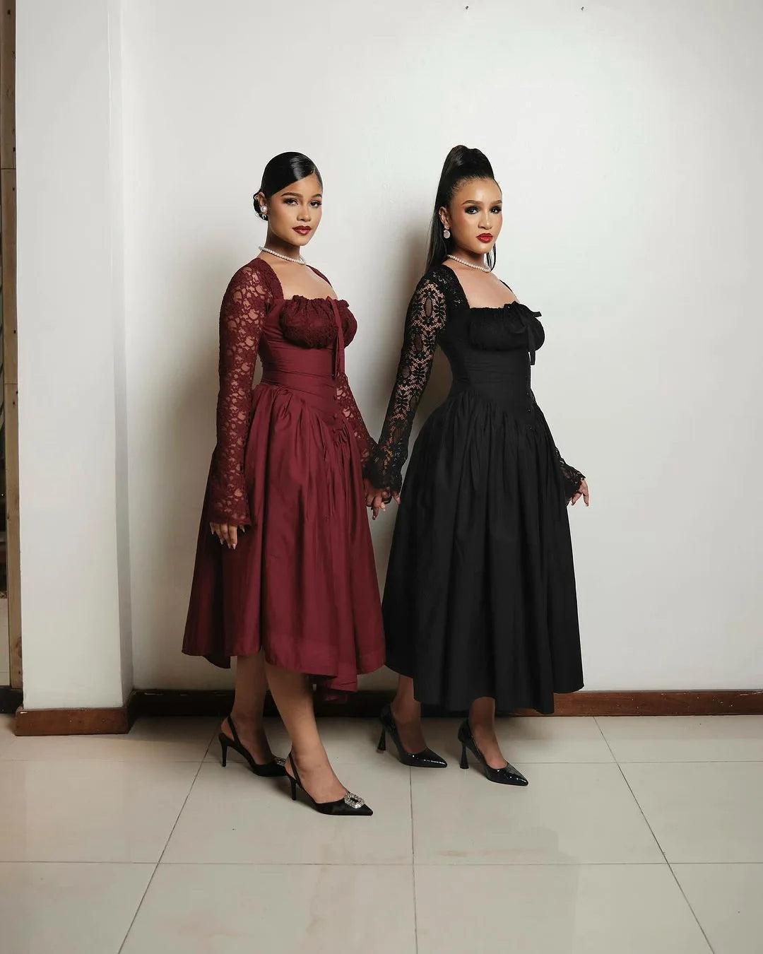 2025 Women Elegant Vintage Big Swing Lace Sleeve High Waist Dress Strapless Pleated Evening Sexy Night Party Women Prom Gowns