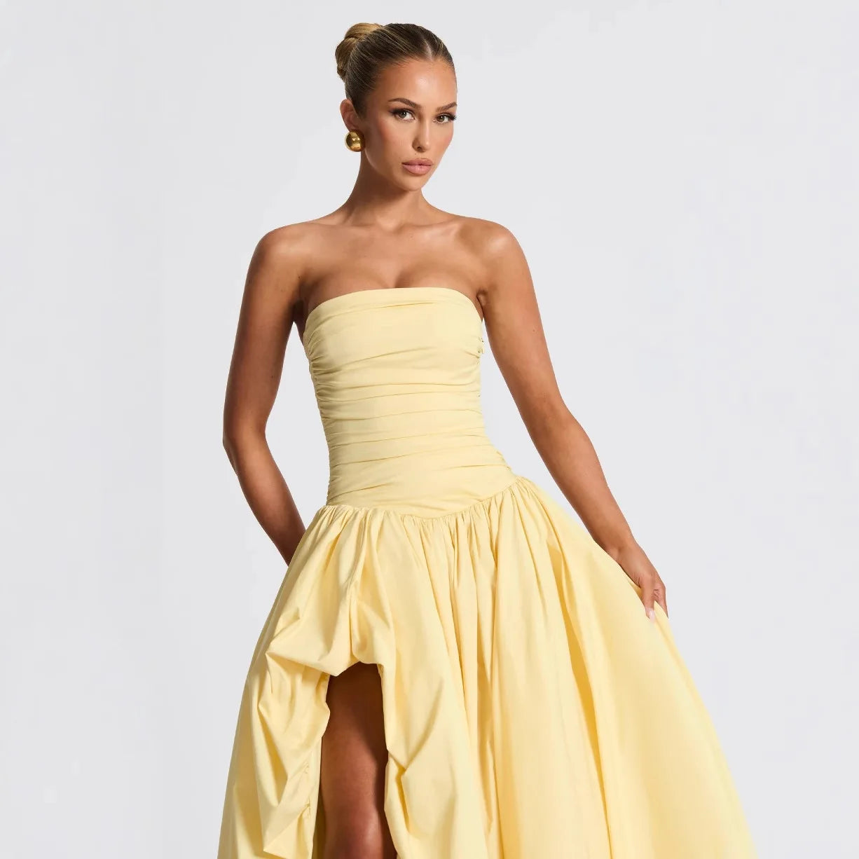 Women Sexy Sleeveless Backless Slim Long Dress Elegant Strapless High Split Banquet Dress Fashion Waist Draped Solid Party Dress