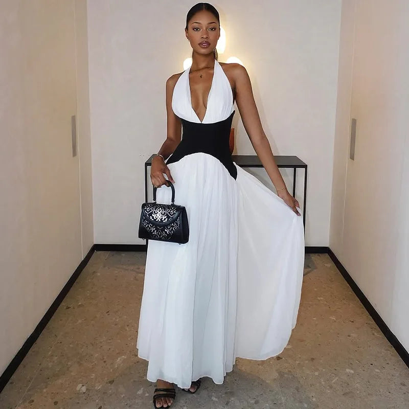 Western Halter Neck Fitted Top Formal Wedding Backless Summer French Style Ladies Elegant Sleeveless Casual Dress for Women