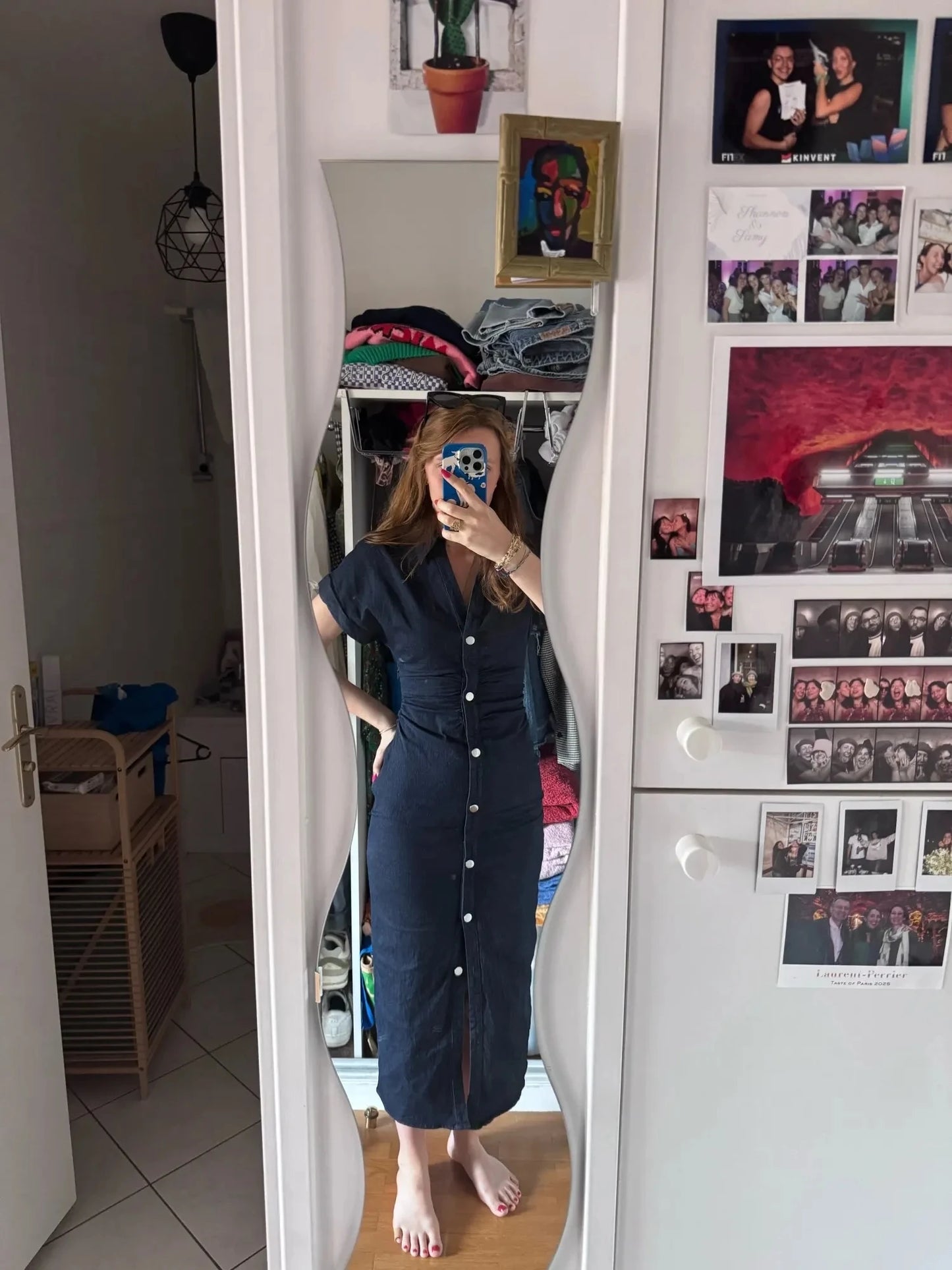 Fashion Wrinkle Waist Slim Elegant Dress 2025 Traf Spring New 1975 Series Denim MIDI Dress