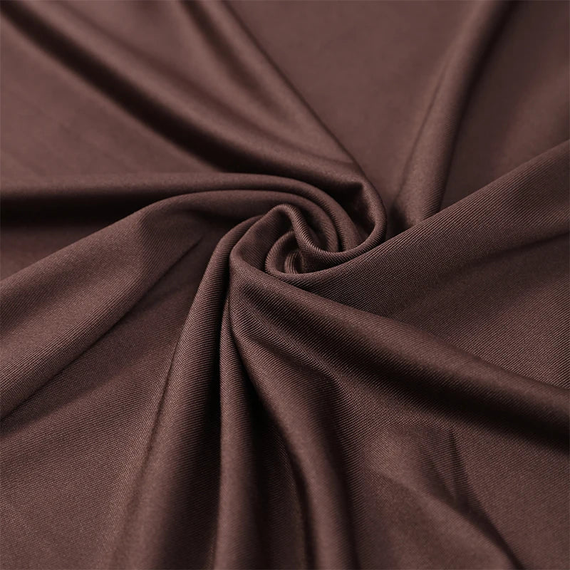 Fashion Brown Pleated Long Sleeve Dress Women Elegant O-neck Bodycon Prom Robes 2025 New Summer Lady Street Party Dresses
