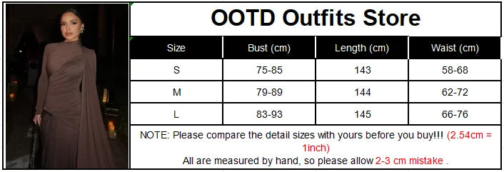 Fashion Brown Pleated Long Sleeve Dress Women Elegant O-neck Bodycon Prom Robes 2025 New Summer Lady Street Party Dresses