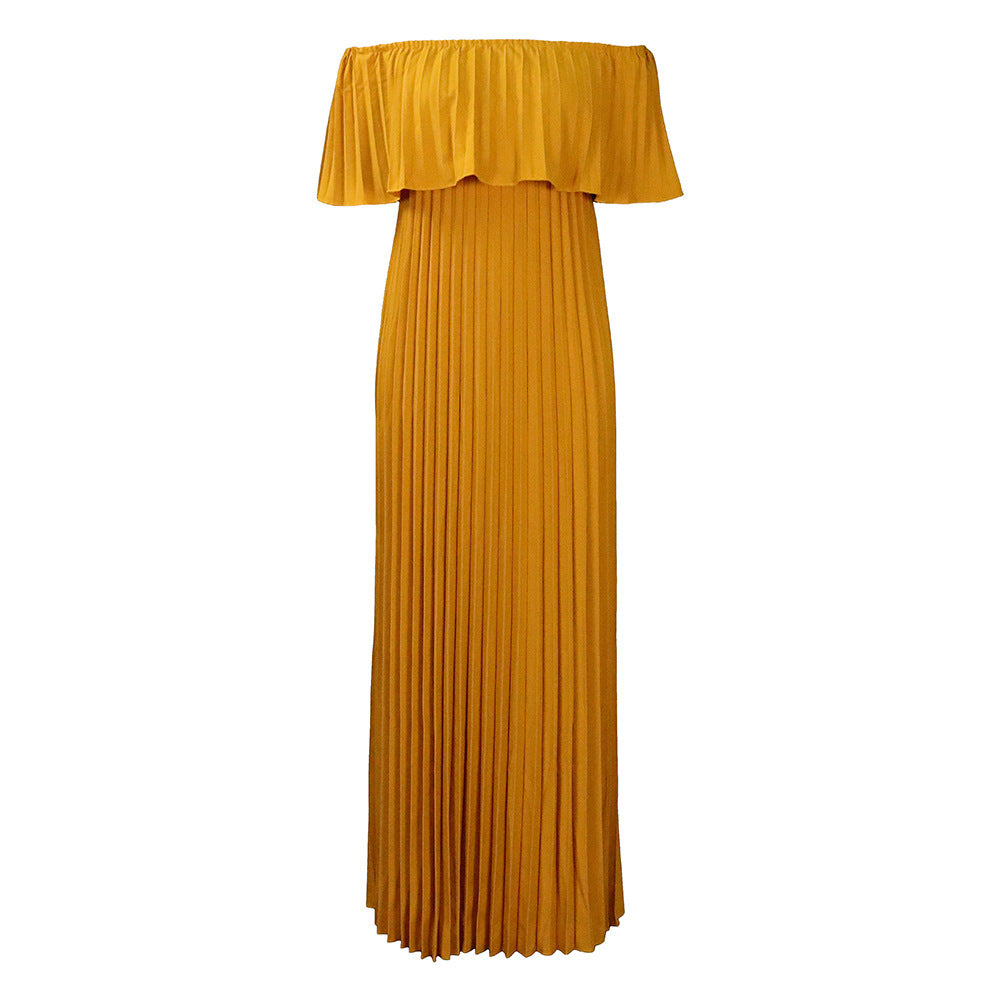 Off Shoulder Wide Waist Pleated Dress