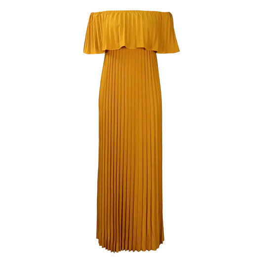 Off Shoulder Wide Waist Pleated Dress