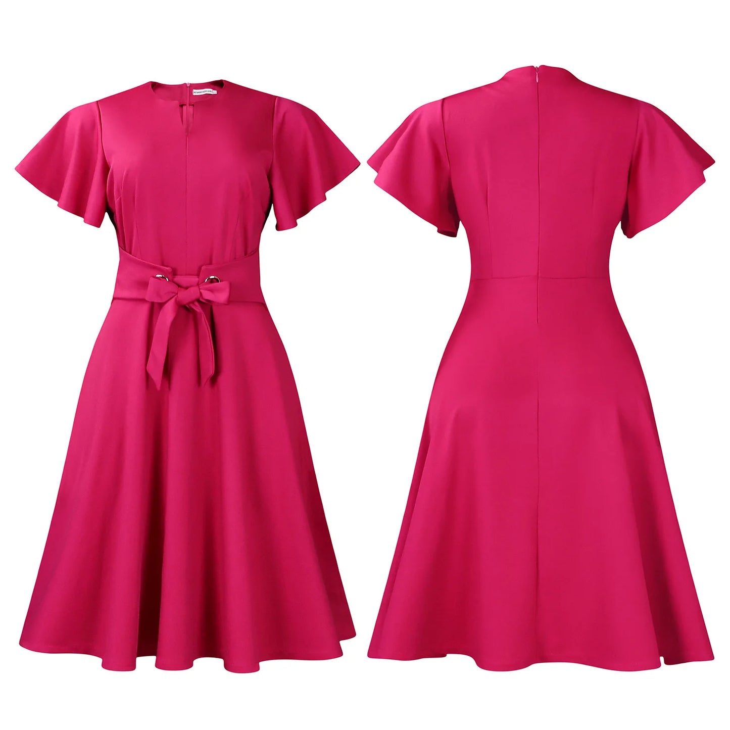 Short Ruffle Sleeve High Waist Swing African Belt v Neckline Trendy Office Ladies Career Dresses for Women Clothing
