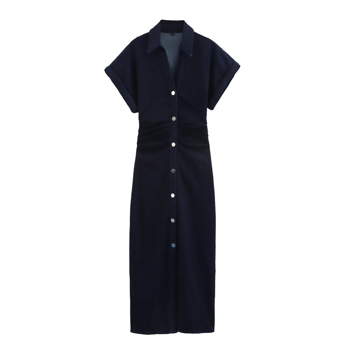 Fashion Wrinkle Waist Slim Elegant Dress 2025 Traf Spring New 1975 Series Denim MIDI Dress