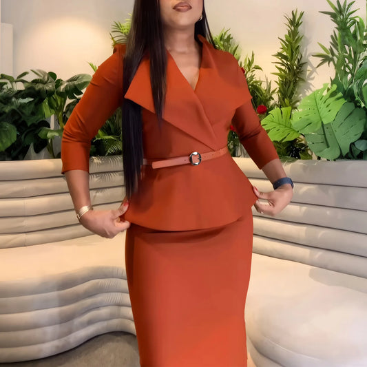 Latest Peplum Midi Elegant Solid Color Ladies Knee Length Formal Work Streetweart Cheap Modest Office Wear Women Dresses