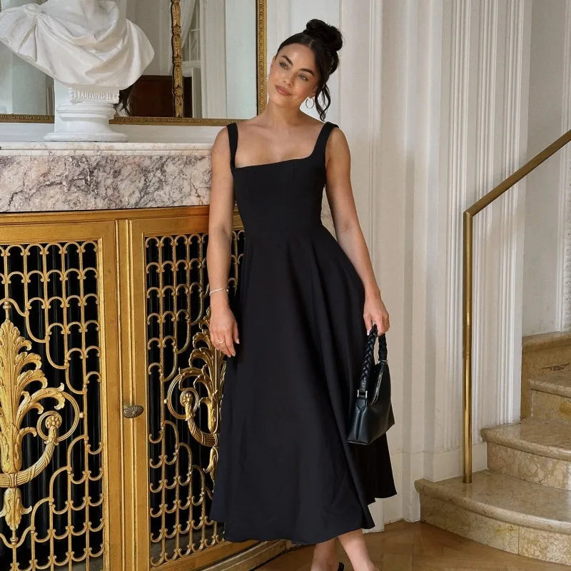 RedPeony 2025 Vocation Beach Party Streetwear Fashion Square Neck Sleeveless A-line Dress Elegant White High Waist Women's Dress