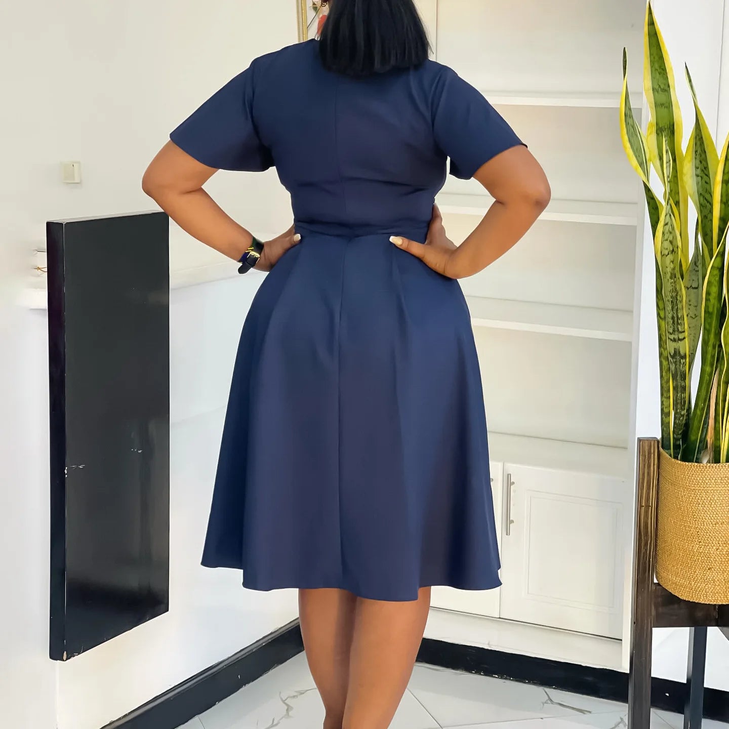 Short Ruffle Sleeve High Waist Swing African Belt v Neckline Trendy Office Ladies Career Dresses for Women Clothing