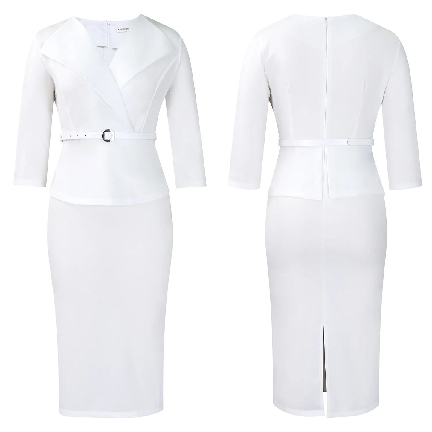 Latest Peplum Midi Elegant Solid Color Ladies Knee Length Formal Work Streetweart Cheap Modest Office Wear Women Dresses