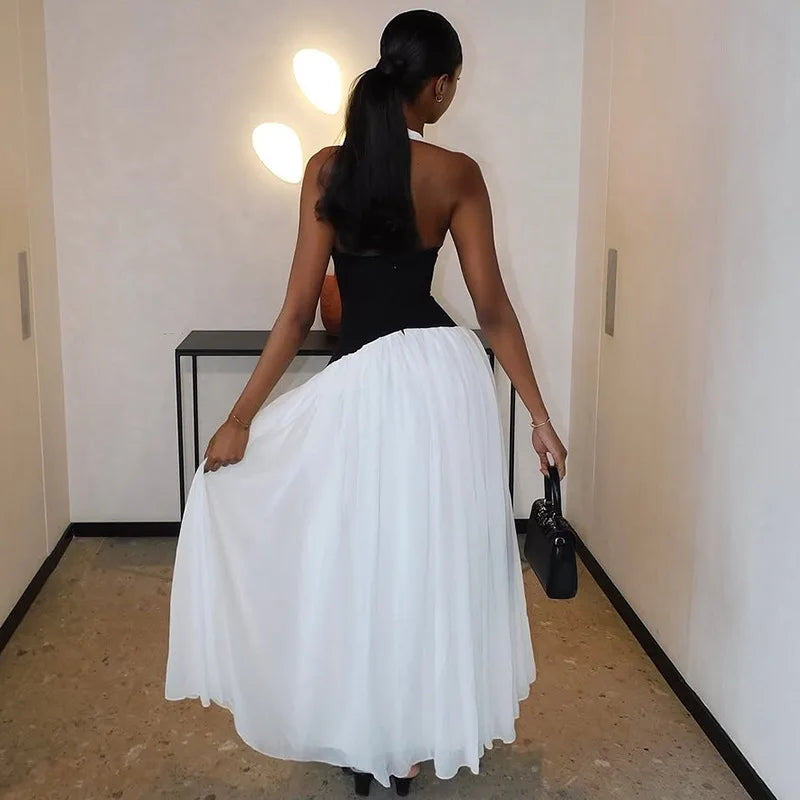Western Halter Neck Fitted Top Formal Wedding Backless Summer French Style Ladies Elegant Sleeveless Casual Dress for Women