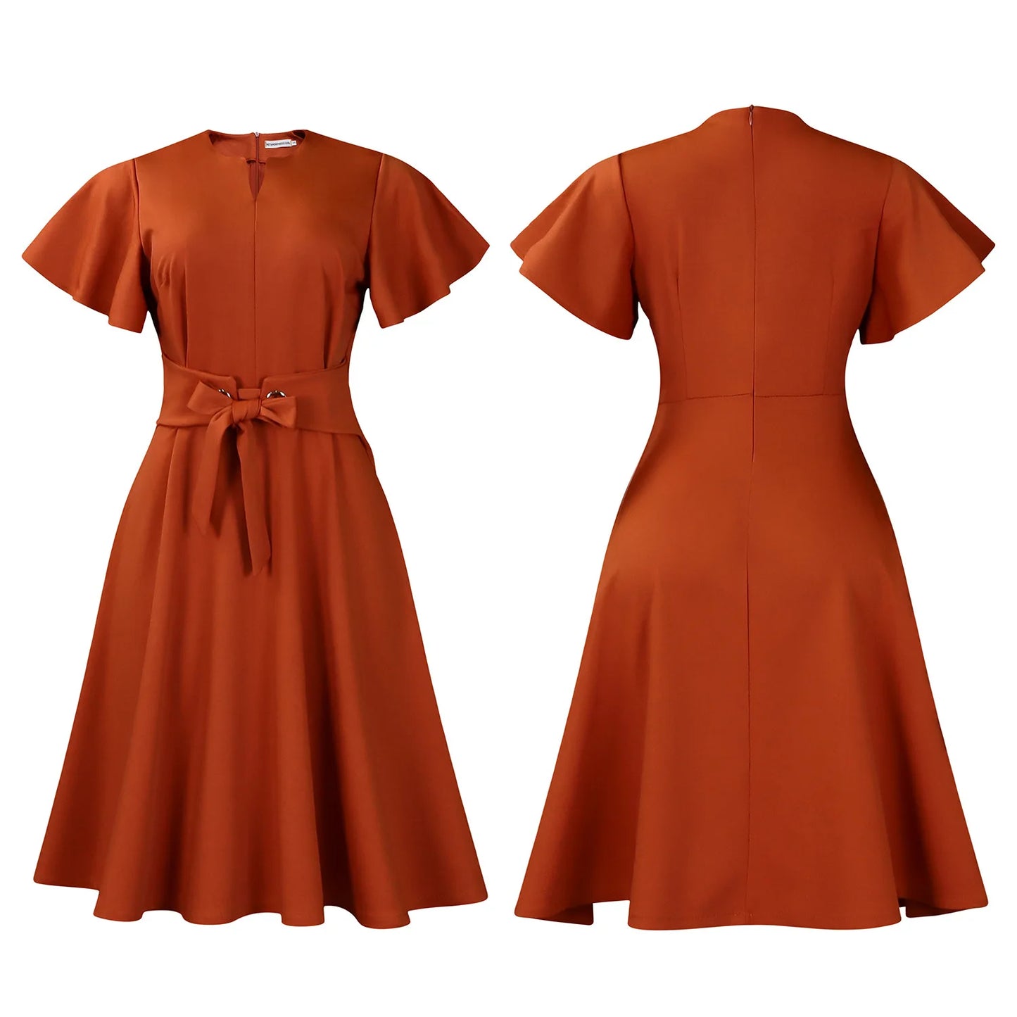 Short Ruffle Sleeve High Waist Swing African Belt v Neckline Trendy Office Ladies Career Dresses for Women Clothing
