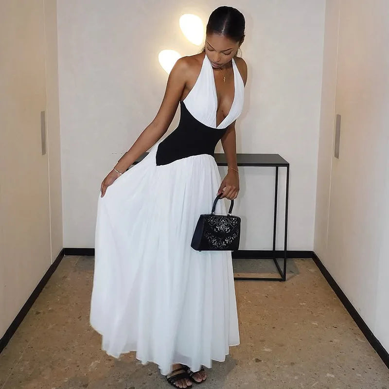 Western Halter Neck Fitted Top Formal Wedding Backless Summer French Style Ladies Elegant Sleeveless Casual Dress for Women