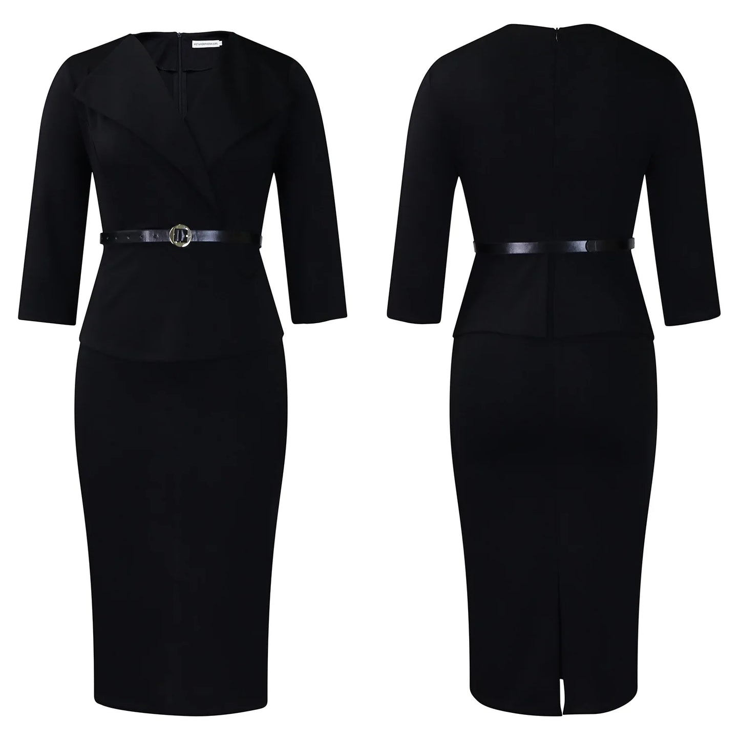 Latest Peplum Midi Elegant Solid Color Ladies Knee Length Formal Work Streetweart Cheap Modest Office Wear Women Dresses