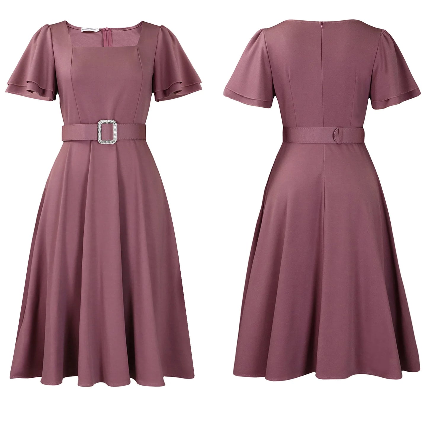 Latest Design Summer Casual Flare Sleeves Square Collar High Waist Elegant Ladies Woman Office Wester Dresses for Women Female