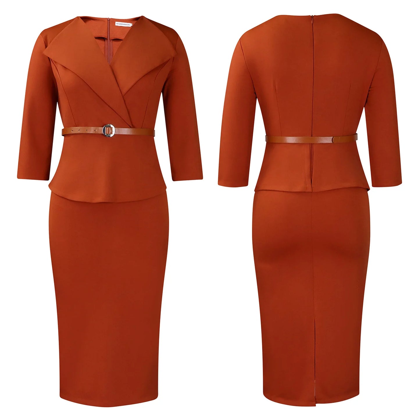 Latest Peplum Midi Elegant Solid Color Ladies Knee Length Formal Work Streetweart Cheap Modest Office Wear Women Dresses