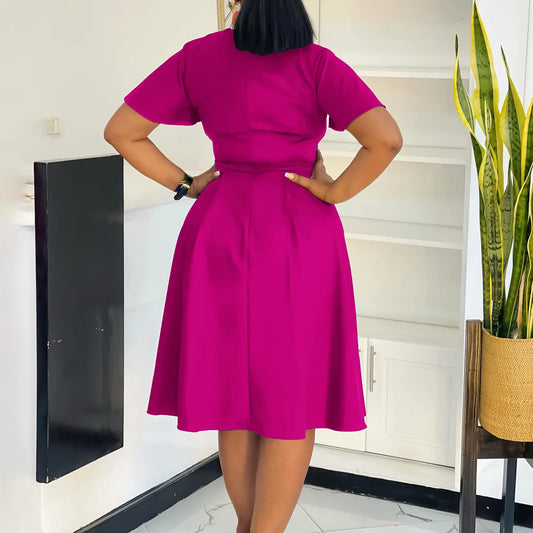 Short Ruffle Sleeve High Waist Swing African Belt v Neckline Trendy Office Ladies Career Dresses for Women Clothing