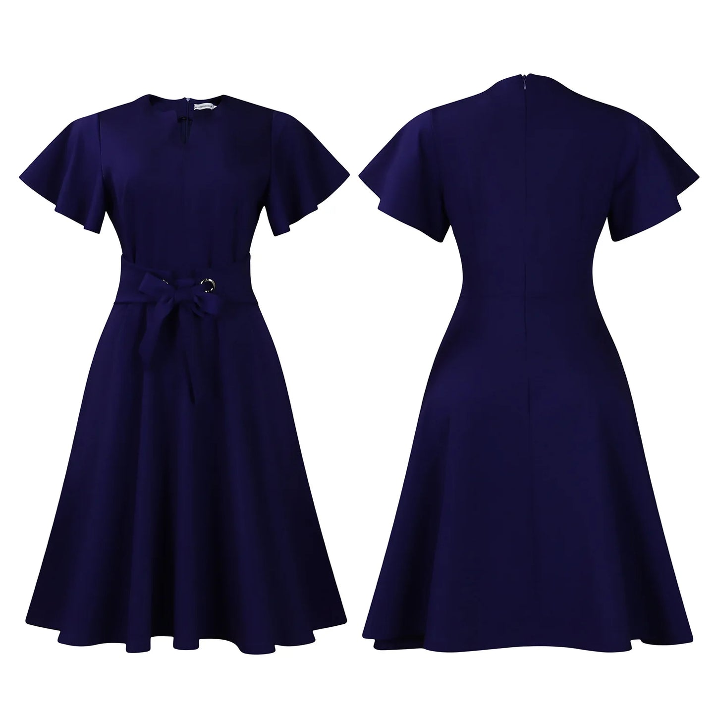 Short Ruffle Sleeve High Waist Swing African Belt v Neckline Trendy Office Ladies Career Dresses for Women Clothing