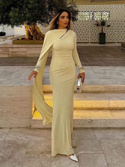 Sexy Ribbon Long Party Dress Women Slim Full Sleeve O-neck Solid Evening Dresses Female 2025 Fashion Autumn Hip Package Robe