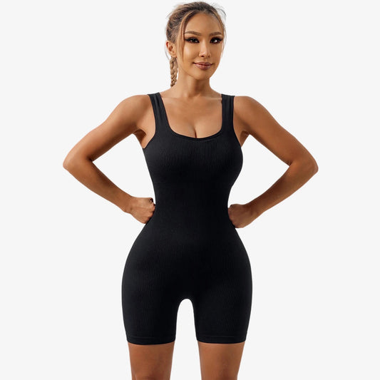 Solid Color Seamless Women Bodysuit Hip Lifting Sexy Yoga Set Slim Vest Style Jumpsuit Sleeveless Striped One-piece Garment