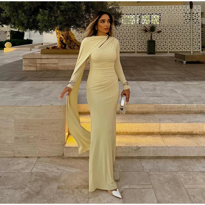 Sexy Ribbon Long Party Dress Women Slim Full Sleeve O-neck Solid Evening Dresses Female 2025 Fashion Autumn Hip Package Robe