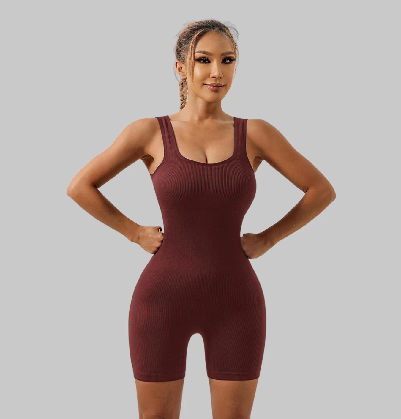 Solid Color Seamless Women Bodysuit Hip Lifting Sexy Yoga Set Slim Vest Style Jumpsuit Sleeveless Striped One-piece Garment