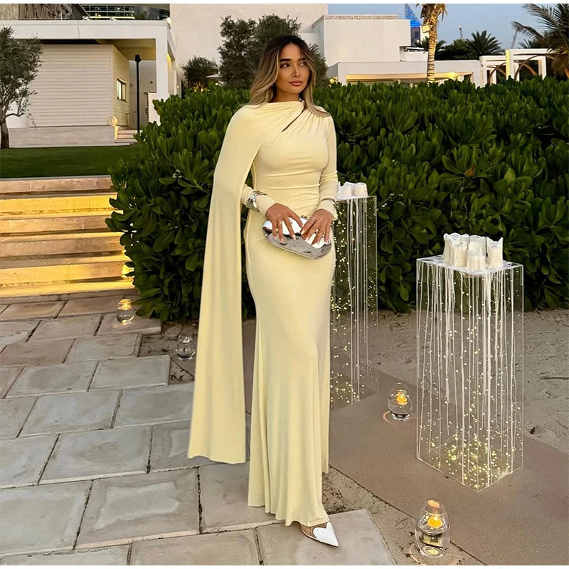 Sexy Ribbon Long Party Dress Women Slim Full Sleeve O-neck Solid Evening Dresses Female 2025 Fashion Autumn Hip Package Robe