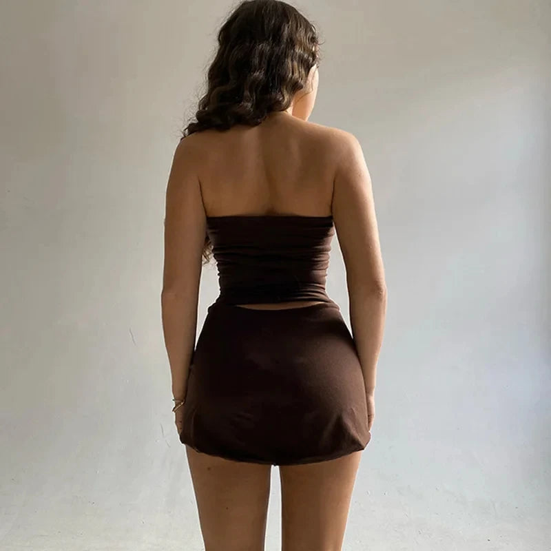 Hawthaw Women 2024 Summer Tube Tops Mini Skirts Party Club Two Piece Matching Sets Vacation Outfits Wholesale Items For Business