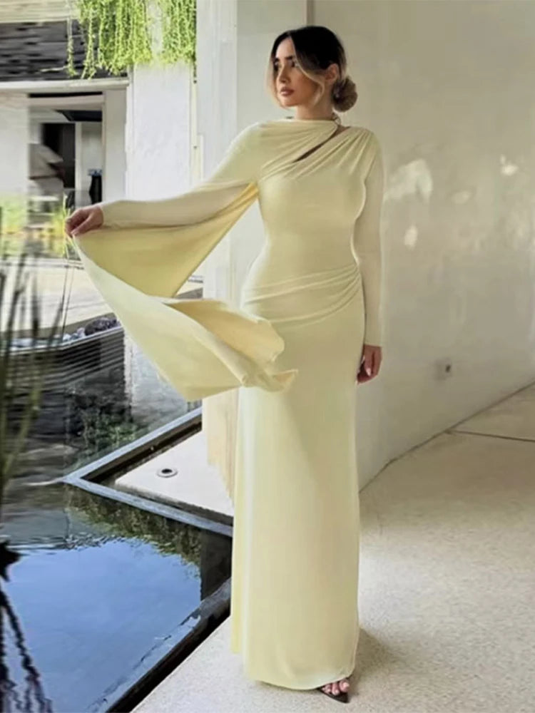 Sexy Ribbon Long Party Dress Women Slim Full Sleeve O-neck Solid Evening Dresses Female 2025 Fashion Autumn Hip Package Robe