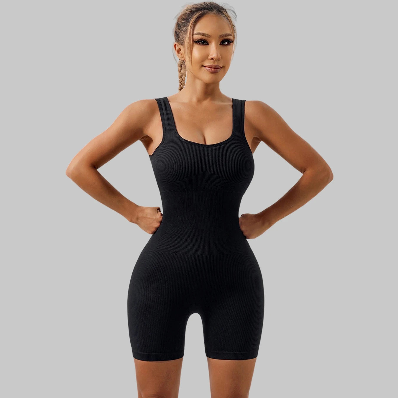 Solid Color Seamless Women Bodysuit Hip Lifting Sexy Yoga Set Slim Vest Style Jumpsuit Sleeveless Striped One-piece Garment