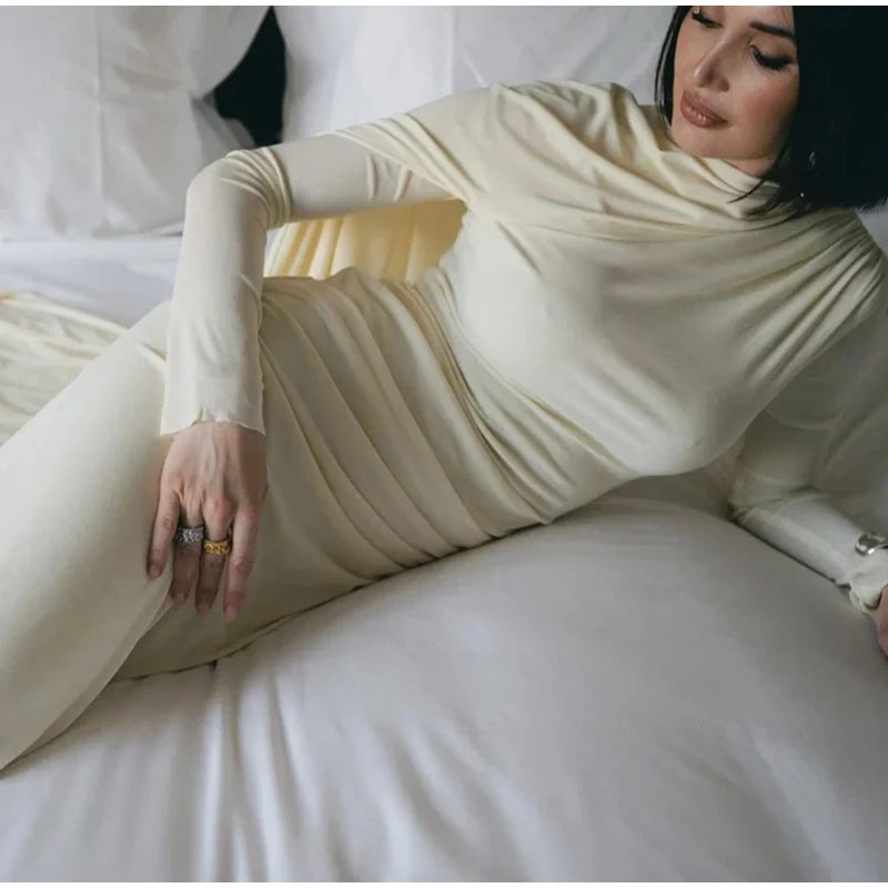 Sexy Ribbon Long Party Dress Women Slim Full Sleeve O-neck Solid Evening Dresses Female 2025 Fashion Autumn Hip Package Robe