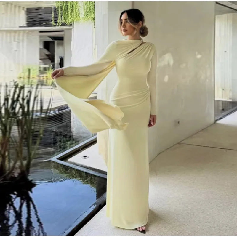Sexy Ribbon Long Party Dress Women Slim Full Sleeve O-neck Solid Evening Dresses Female 2025 Fashion Autumn Hip Package Robe
