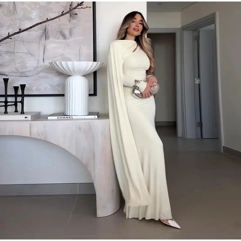 Sexy Ribbon Long Party Dress Women Slim Full Sleeve O-neck Solid Evening Dresses Female 2025 Fashion Autumn Hip Package Robe