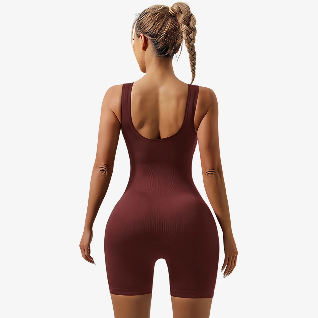 Solid Color Seamless Women Bodysuit Hip Lifting Sexy Yoga Set Slim Vest Style Jumpsuit Sleeveless Striped One-piece Garment