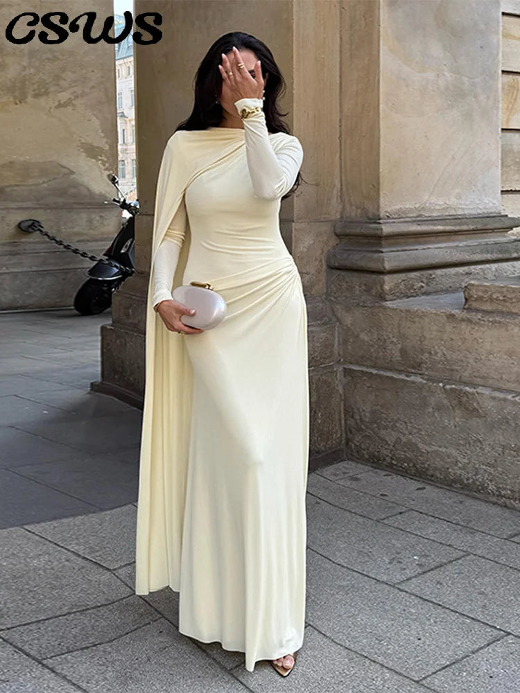 Sexy Ribbon Long Party Dress Women Slim Full Sleeve O-neck Solid Evening Dresses Female 2025 Fashion Autumn Hip Package Robe