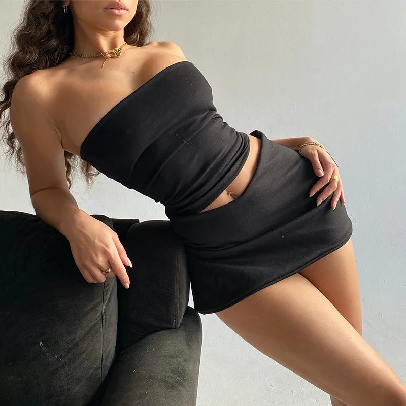 Hawthaw Women 2024 Summer Tube Tops Mini Skirts Party Club Two Piece Matching Sets Vacation Outfits Wholesale Items For Business