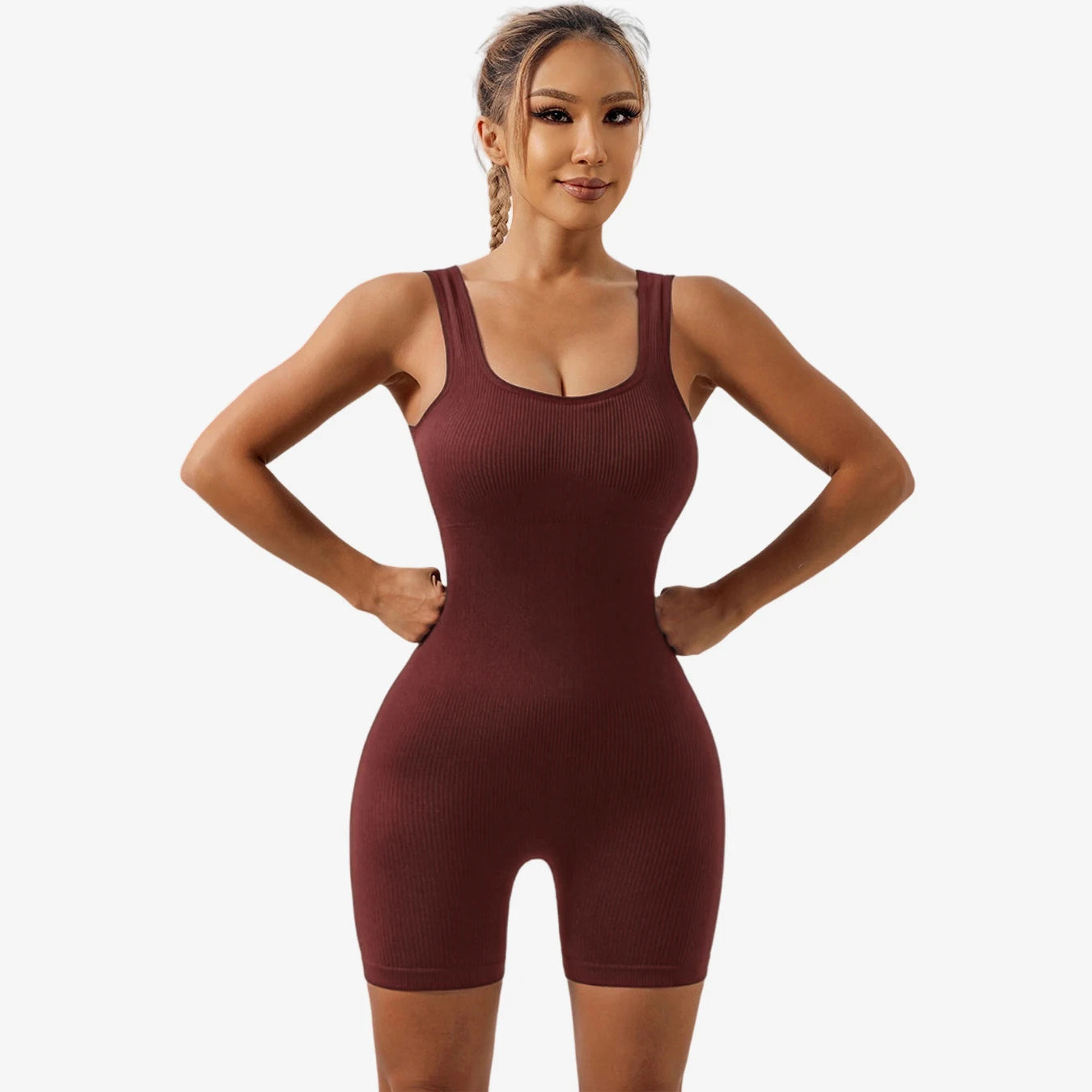Solid Color Seamless Women Bodysuit Hip Lifting Sexy Yoga Set Slim Vest Style Jumpsuit Sleeveless Striped One-piece Garment